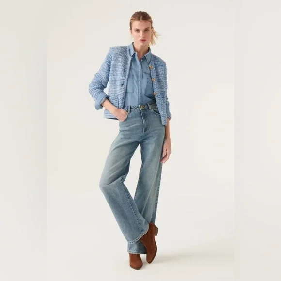 NEW Ba&sh Bash Guspa Cardigan Jacket in  Blue Crochet | size 1 / S - Picture 2 of 12